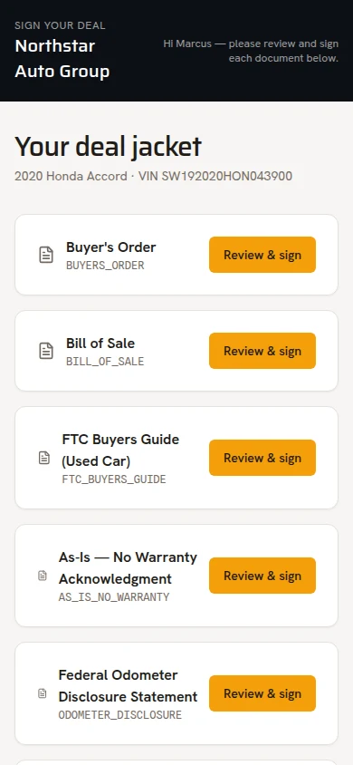 Customer portal for reviewing and signing deal documents